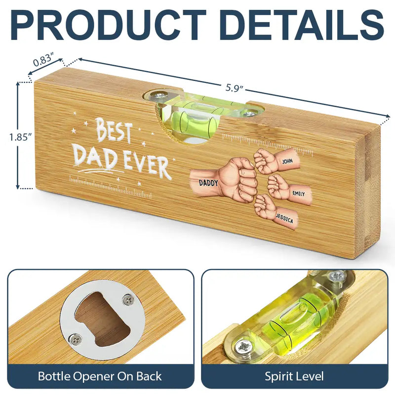 Gift For Father,Gift For Grandpa - Best Dad Grandpa Ever Fist Bump - Personalized Bottle Opener Wood Level
