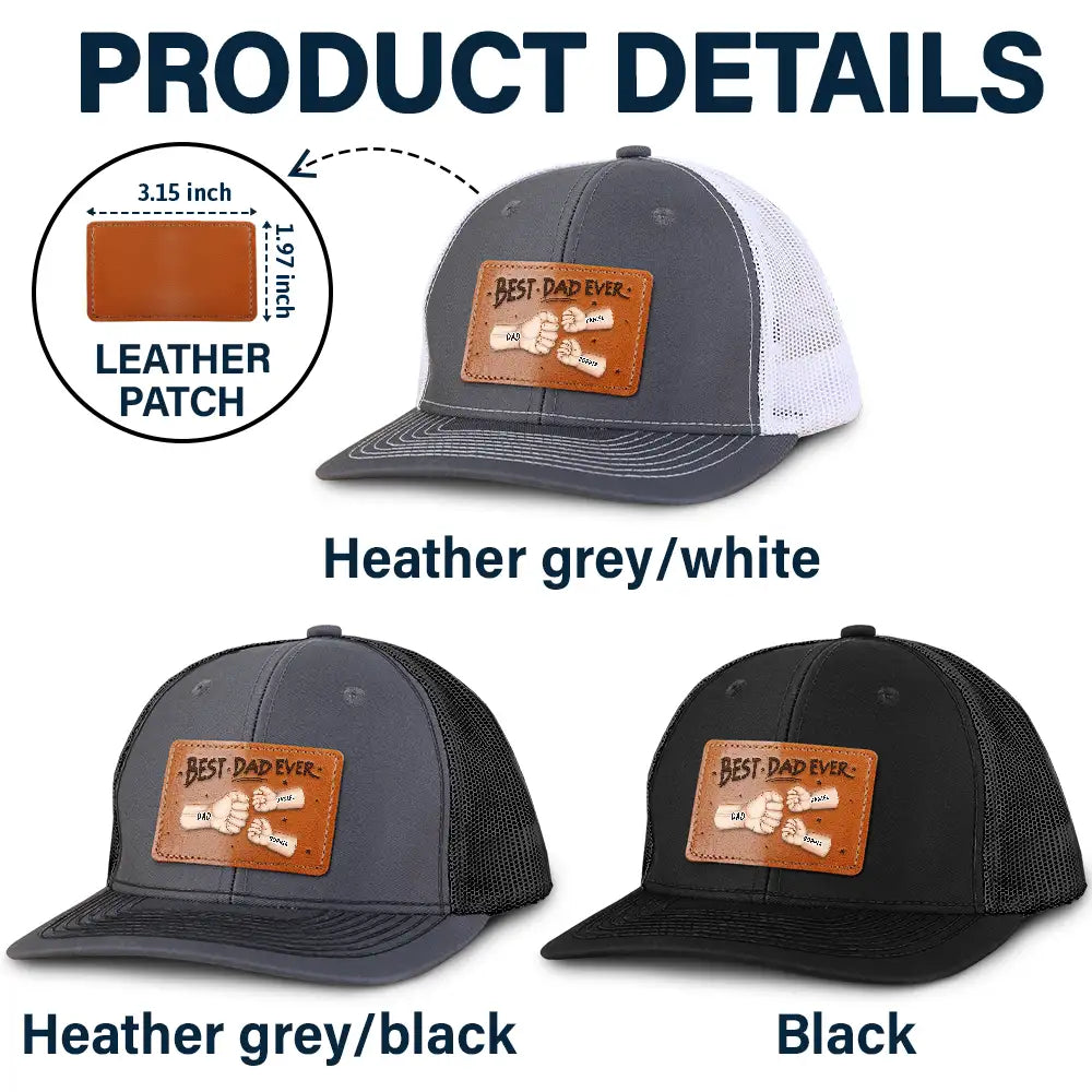 Gift For Father,Happy,Gift For Grandpa,Gift For Husband - Best Dad Grandpa Ever Fist Bump - Personalized Leather Patch Hat