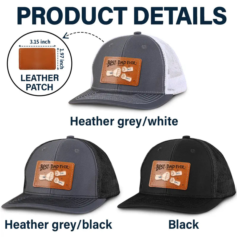 Gift For Father,Happy,Gift For Grandpa,Gift For Husband - Best Dad Grandpa Ever Fist Bump - Personalized Leather Patch Hat