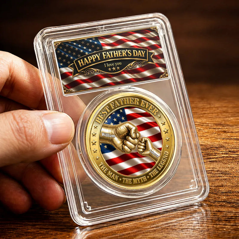Top Market, Gift For Father, Gift For Grandpa, Gift For Men, Happy, con - Best Dad Grandpa Ever Fist Bump With Kids - Personalized Coin