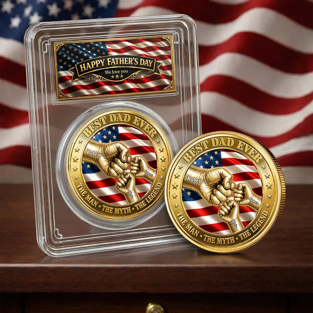 Best Dad Grandpa Ever Fist Bump With Kids - Personalized Coin