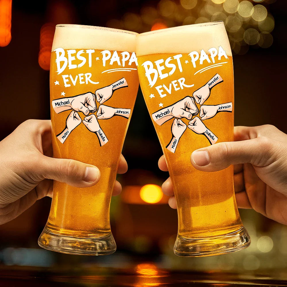 Gift For Grandpa, Gift For Father, Happy - Best Dad Grandpa Ever Kid Fist Bump - Personalized Pilsner Glass