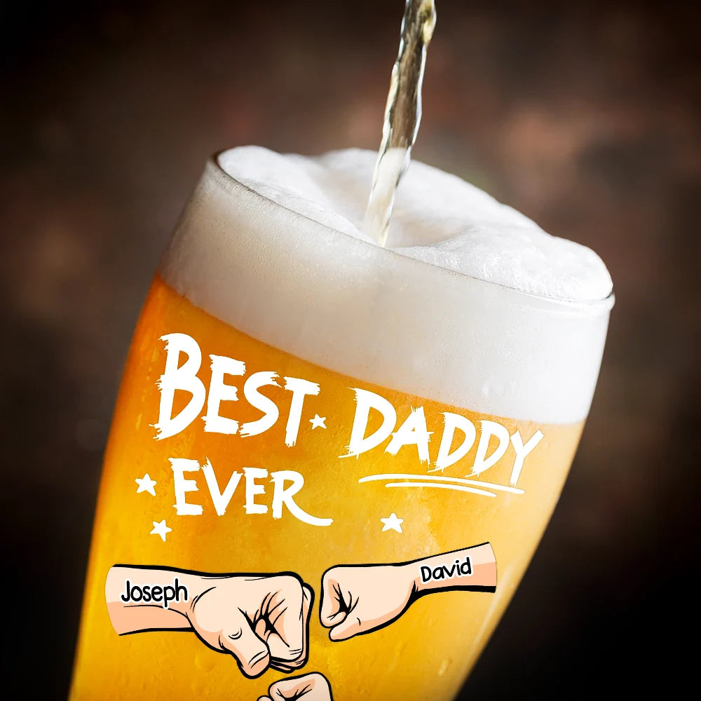 Gift For Grandpa, Gift For Father, Happy - Best Dad Grandpa Ever Kid Fist Bump - Personalized Pilsner Glass