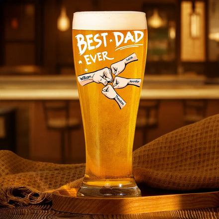 Meilleur papa, grand-père et enfant avec un poing levé - Verre à bière personnalisé
