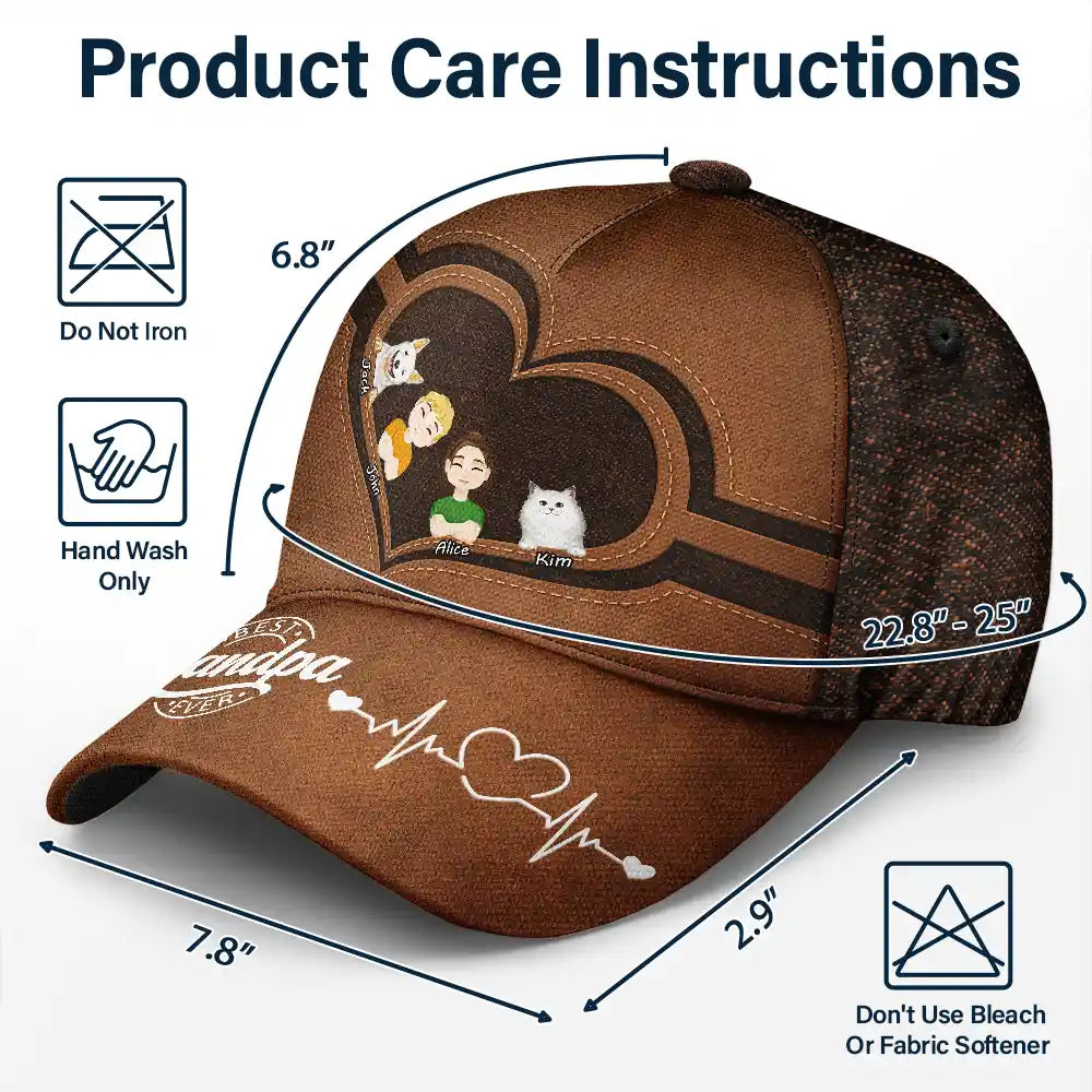 Gift For Father, Gift For Grandpa, Dad - Children, Grandpa - Grandkids, Happy - Best Dad Grandpa Ever Kid Grandkid Dog Cat - Personalized Classic Cap