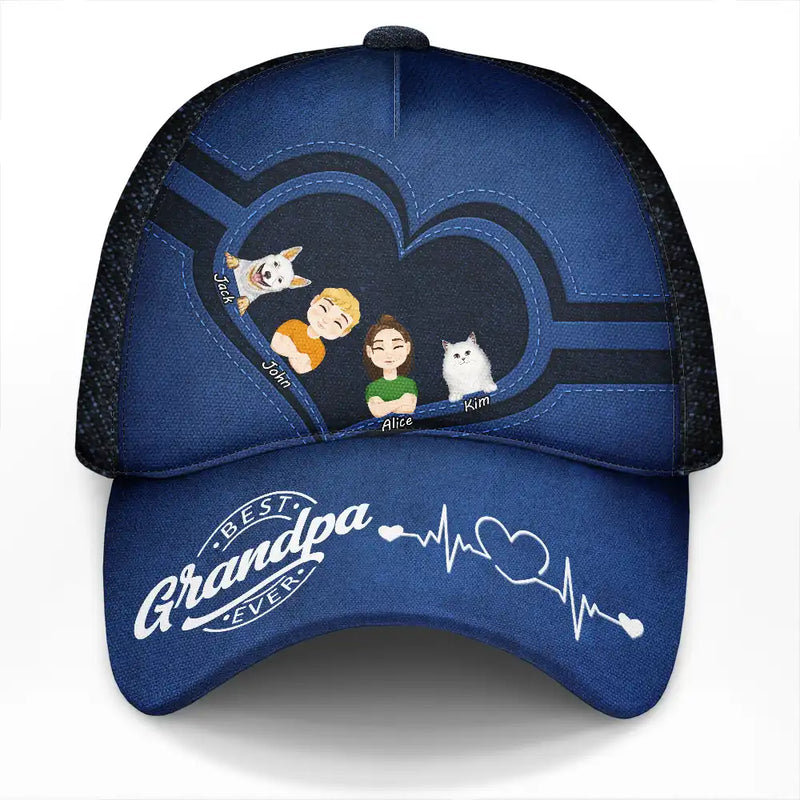 Gift For Father, Gift For Grandpa, Dad - Children, Grandpa - Grandkids, Happy - Best Dad Grandpa Ever Kid Grandkid Dog Cat - Personalized Classic Cap