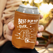 Gift For Father,Gift For Grandpa,Gift For Husband,Gift For Men,Happy - Best Dad Grandpa Ever Sketch - Personalized Leather Can Cooler