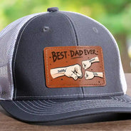 Gift For Father,Gift For Grandpa,Happy - Best Dad Grandpa Hand Punch Side View - Personalized Leather Patch Hat