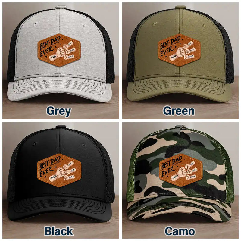 Gift For Father,Gift For Grandpa - Best Dad Grandpa Papa Ever Fist Bump - Personalized Leather Patch Hat