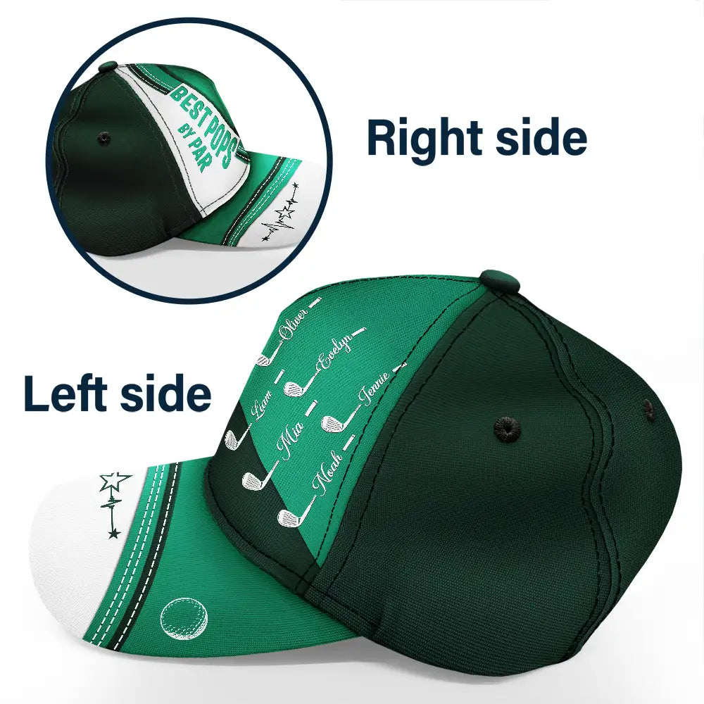 Gift For Father,Gift For Grandpa,Dad's Hobby,Golf,Non-Eng,Custom Text,Confident - Best Dad Papa By Par Golf Faux Leather Effect - Personalized Classic Cap