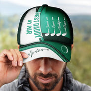 Gift For Father,Gift For Grandpa,Dad's Hobby,Golf,Non-Eng,Custom Text,Confident - Best Dad Papa By Par Golf Faux Leather Effect - Personalized Classic Cap