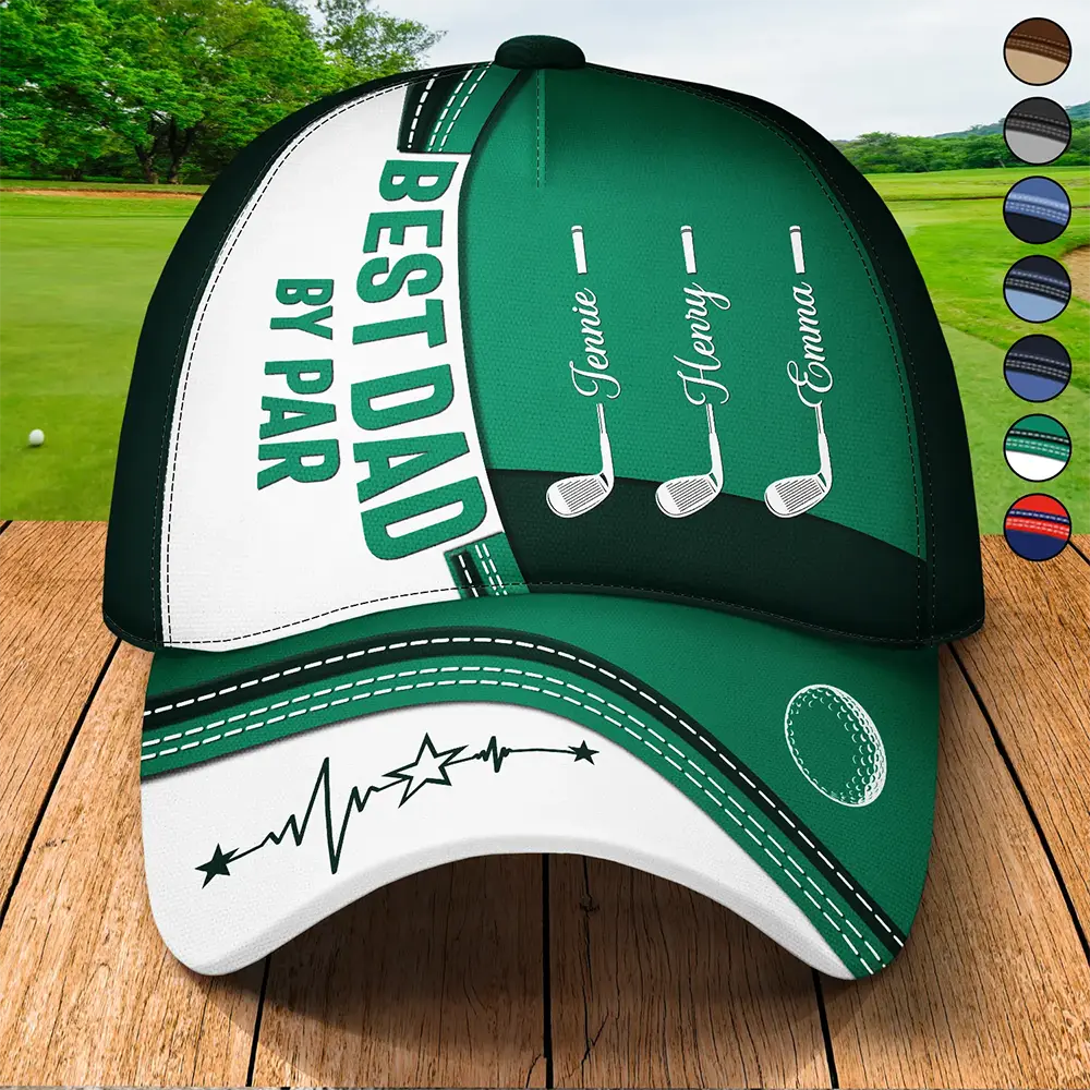Best Dad Papa By Par Golf Faux Leather Effect - Personalized Classic Cap