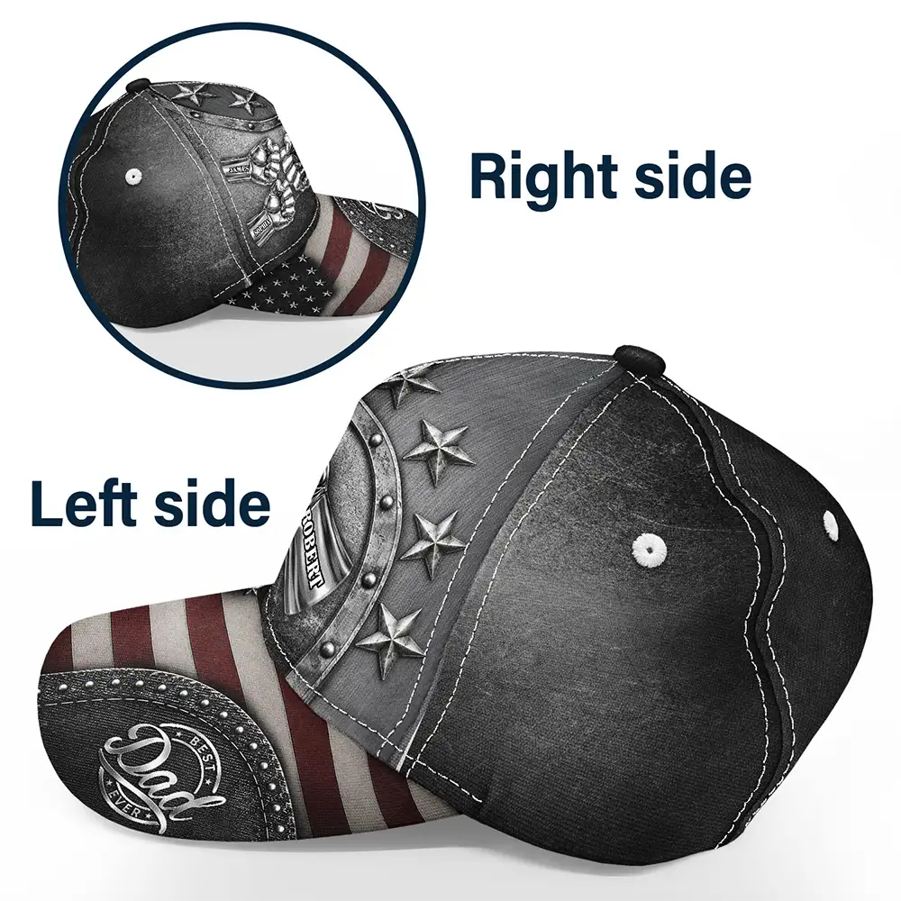 Gift For Grandpa,Gift For Father,Independence Day,Icon,Proud - Best Dad Papa Ever Metal Effect Hand Punch - Personalized Classic Cap
