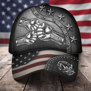 Gift For Grandpa,Gift For Father,Independence Day,Icon,Proud - Best Dad Papa Ever Metal Effect Hand Punch - Personalized Classic Cap