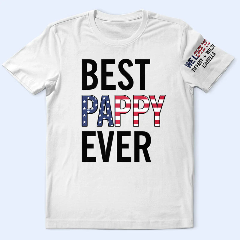 Best Dad Papa Ever Stars And Stripes With Names On Sleeves - Personalized T Shirt
