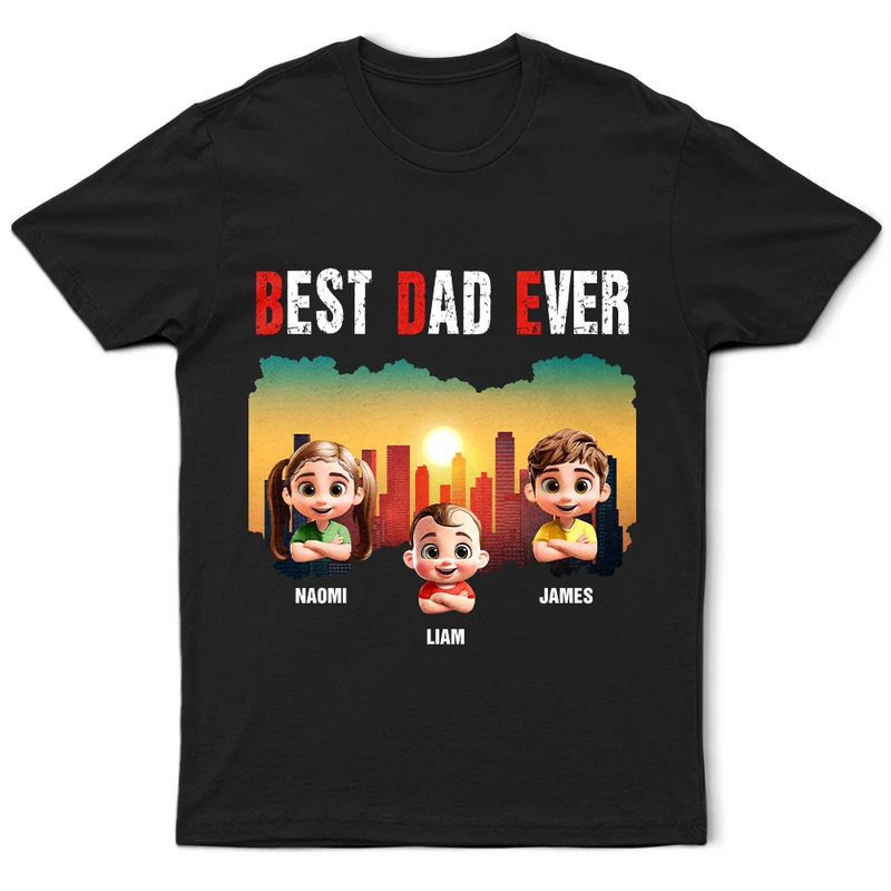 Gift For Father, Gift For Grandpa, Happy - Best Dad Papa Grandpa Ever Retro Sunset City - Personalized T Shirt