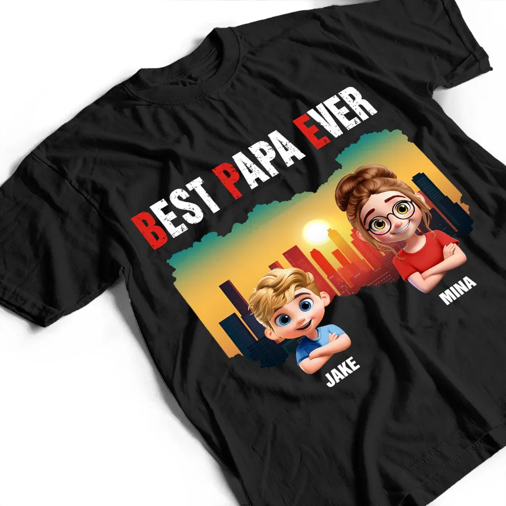 Gift For Father, Gift For Grandpa, Happy - Best Dad Papa Grandpa Ever Retro Sunset City - Personalized T Shirt