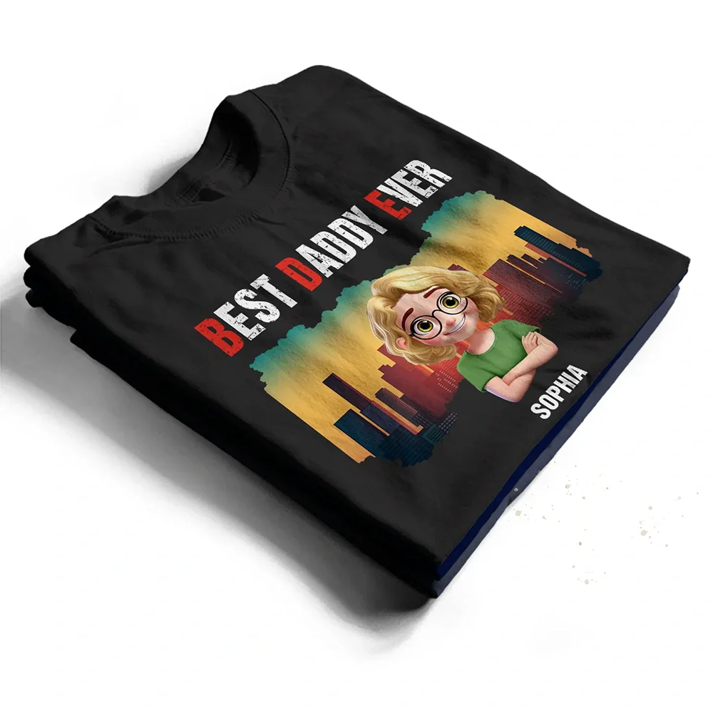 Gift For Father, Gift For Grandpa, Happy - Best Dad Papa Grandpa Ever Retro Sunset City - Personalized T Shirt