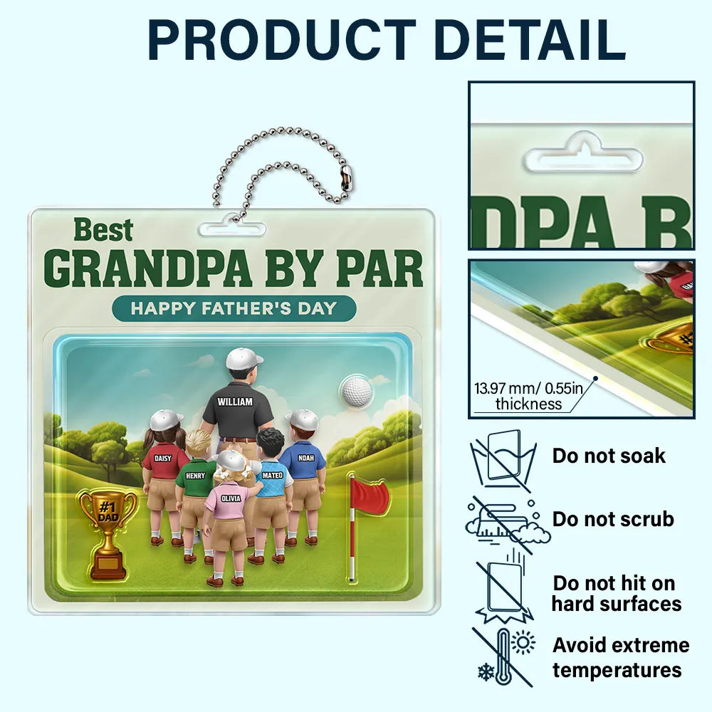 Happy, Sport Dad, Golf, Gift For Father, Gift For Men - Best Daddy By Par 3D Effect - Personalized Acrylic Car Hanger