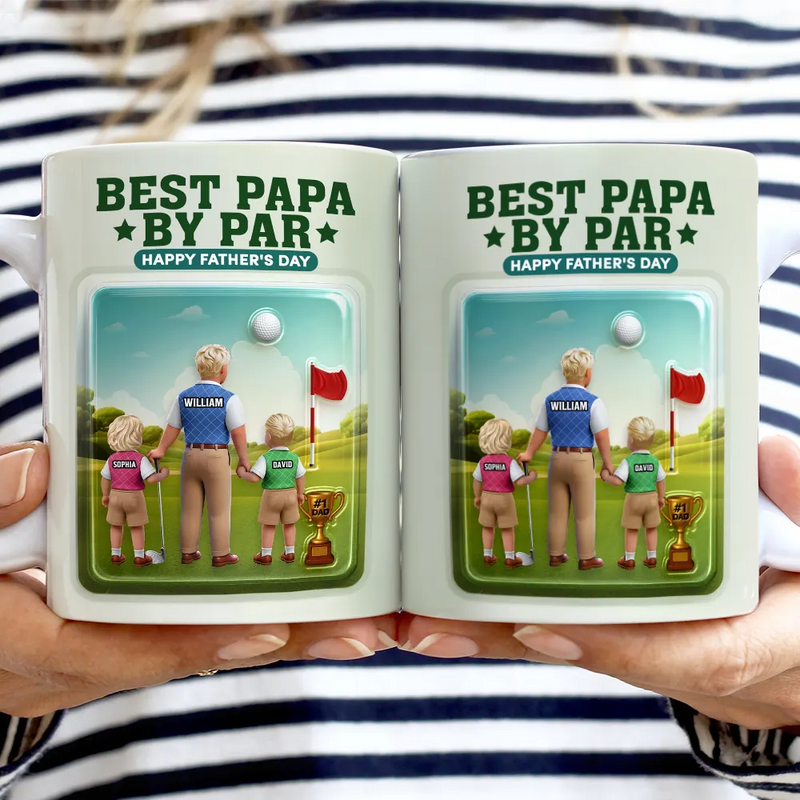 Happy, Sport Dad, Golf, Gift For Father, Gift For Men - Best Daddy By Par 3D Effect - Personalized White Edge-to-Edge Mug
