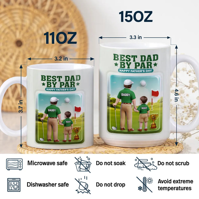 Happy, Sport Dad, Golf, Gift For Father, Gift For Men - Best Daddy By Par 3D Effect - Personalized White Edge-to-Edge Mug