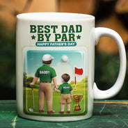 Happy, Sport Dad, Golf, Gift For Father, Gift For Men - Best Daddy By Par 3D Effect - Personalized White Edge-to-Edge Mug