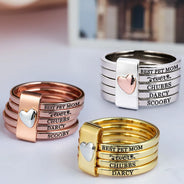 Dog Lovers,Pet Lovers,Cat Lovers,Dog Mom,Cat Mom,Pet Mom,Love - Best Dog Cat Mom Ever - Personalized Heart Stacking Rings