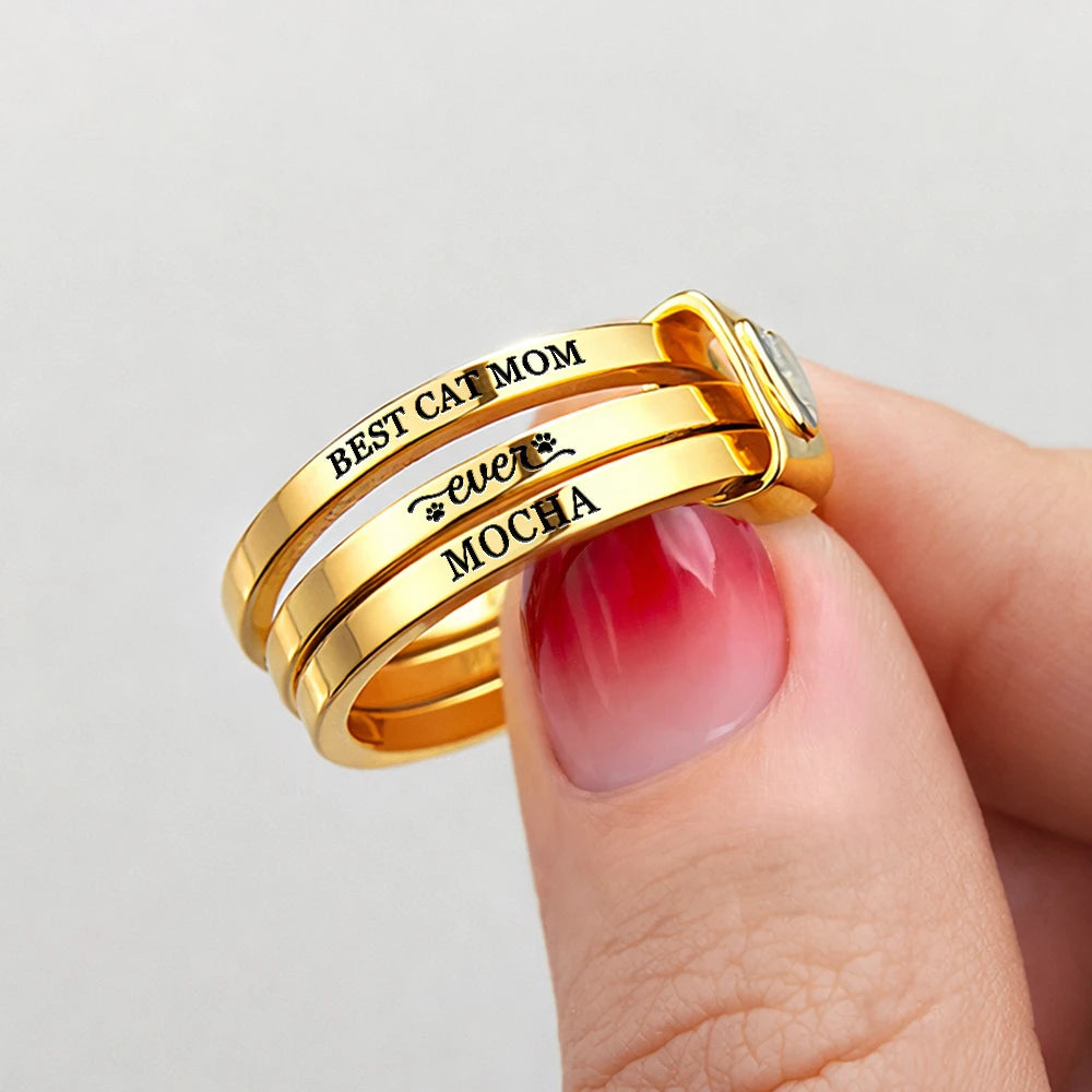 Dog Lovers,Pet Lovers,Cat Lovers,Dog Mom,Cat Mom,Pet Mom,Love - Best Dog Cat Mom Ever - Personalized Heart Stacking Rings
