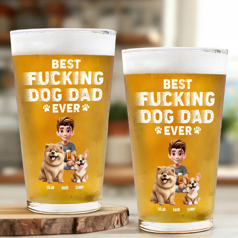 Dog Lovers, Dog Dad, Pet Lovers, Pet Dad, Happy - Best Dog Dad Ever 3D Effect - Personalized Beer Glass