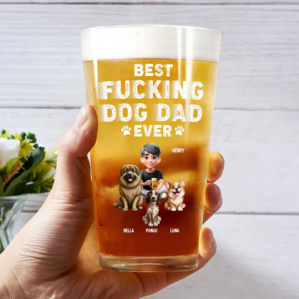 Dog Lovers, Dog Dad, Pet Lovers, Pet Dad, Happy - Best Dog Dad Ever 3D Effect - Personalized Beer Glass