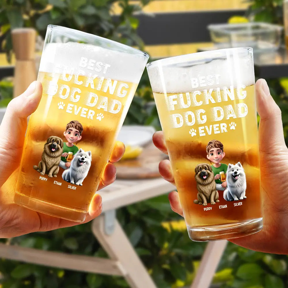 Dog Lovers, Dog Dad, Pet Lovers, Pet Dad, Happy - Best Dog Dad Ever 3D Effect - Personalized Beer Glass