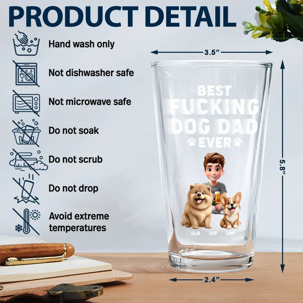 Dog Lovers, Dog Dad, Pet Lovers, Pet Dad, Happy - Best Dog Dad Ever 3D Effect - Personalized Beer Glass