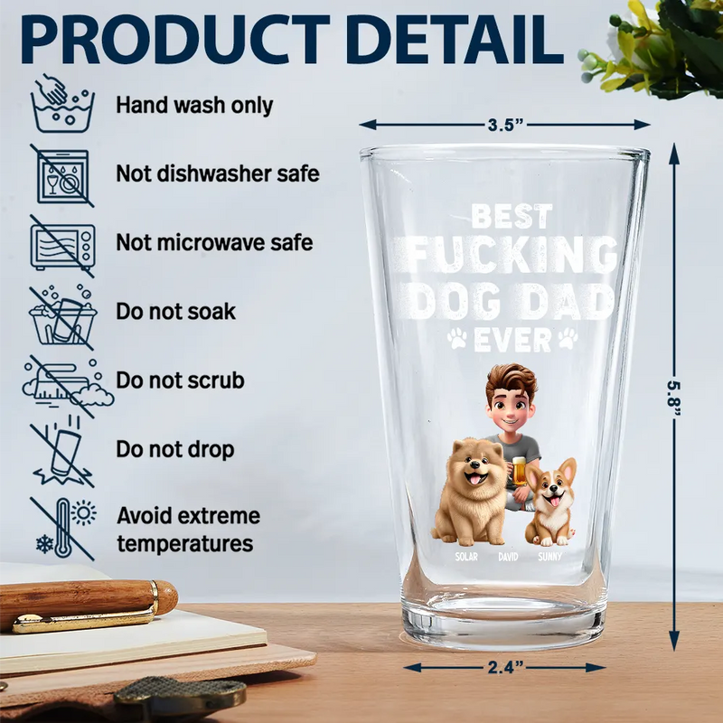 Dog Lovers, Dog Dad, Pet Lovers, Pet Dad, Happy - Best Dog Dad Ever 3D Effect - Personalized Beer Glass