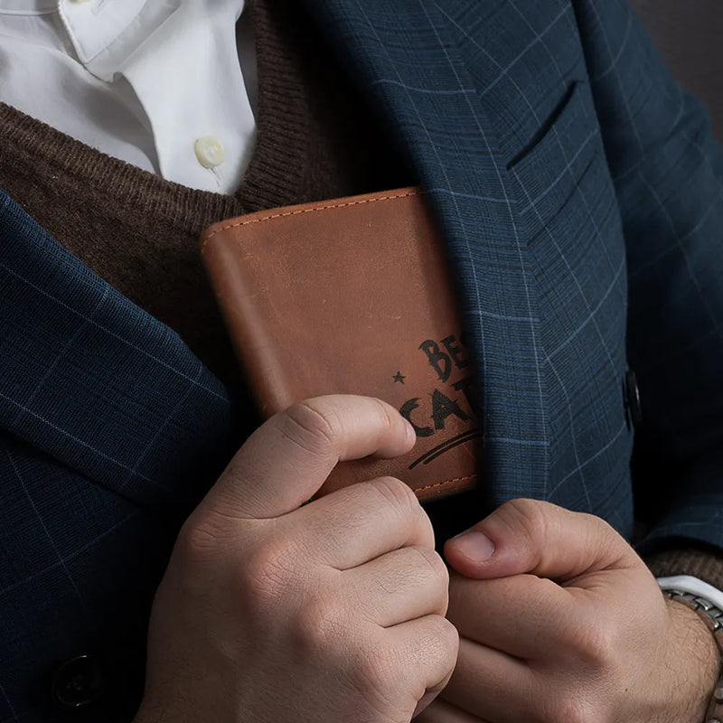 Dog Dad, Dog Lovers, Funny - Best Dog Dad Ever Hand Punch - Personalized Engraved Leather Wallet