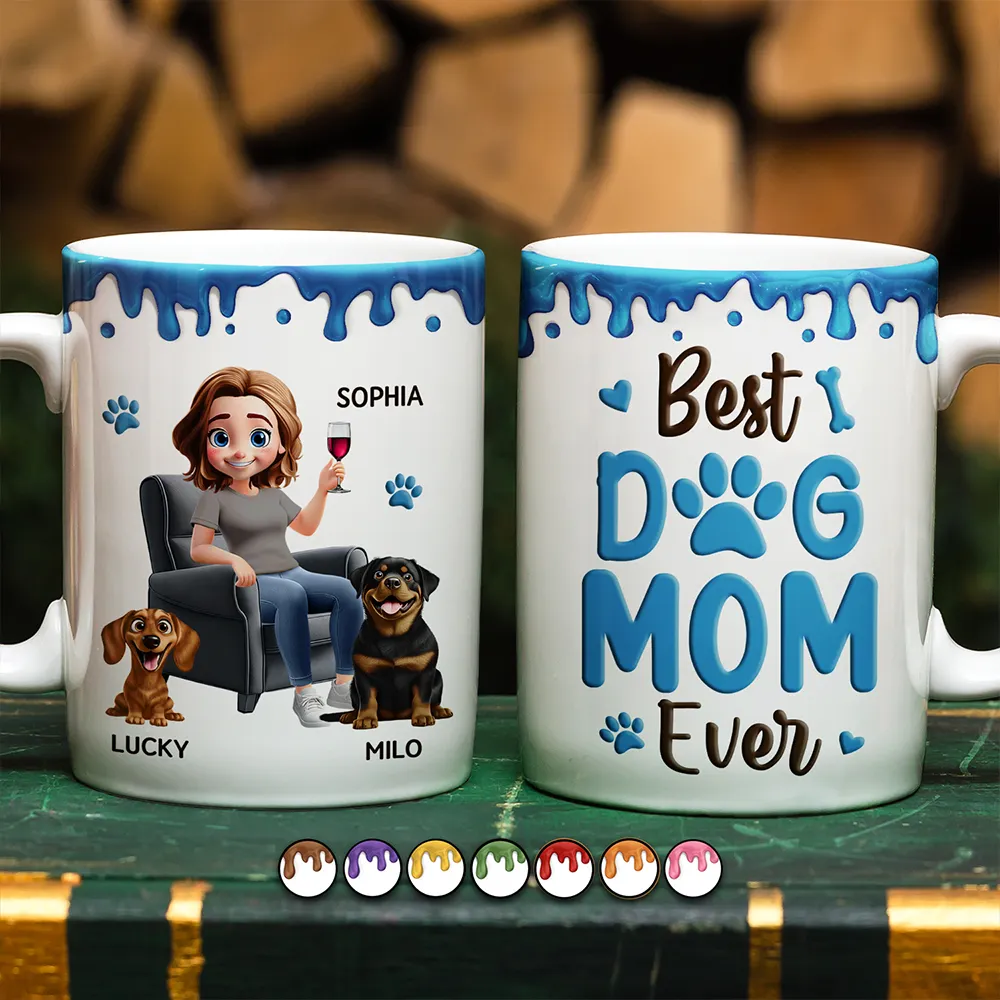 Happy,Gift For Wife,Gift For Women,Dog Mom,Dog Lovers,Pet Lovers,Gift For Mother,Gift For Yourself - Best Dog Mom Ever 3D Effect - Personalized White Edge-to-Edge Mug