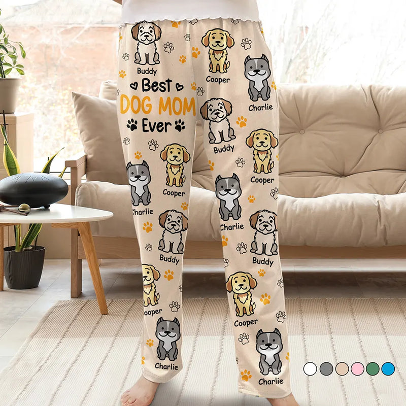 Pet Mom,Cat Lovers,Pet Lovers,Dog Lovers,Cat Mom,Dog Mom,Happy,Pet Dad,Dog Dad,Cat Dad - Best Dog Mom Ever Color Stick Figure Dog Cat - Personalized Pajama Pants
