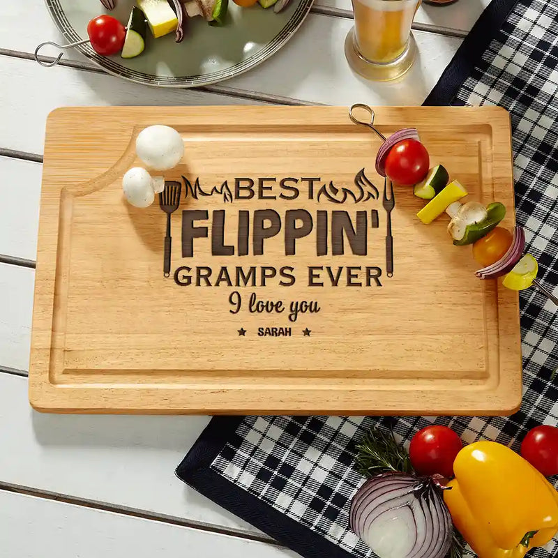 Grilling, Gift For Father, Happy - Best Flippin' Dad Ever We Love You - Personalized Wooden Cutting Board
