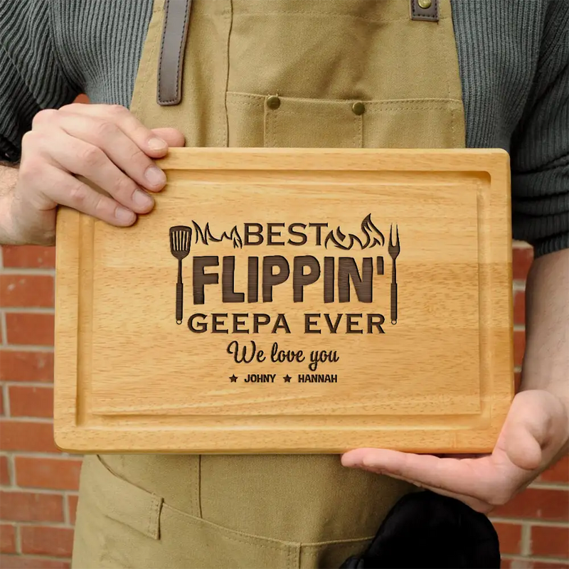 Grilling, Gift For Father, Happy - Best Flippin' Dad Ever We Love You - Personalized Wooden Cutting Board