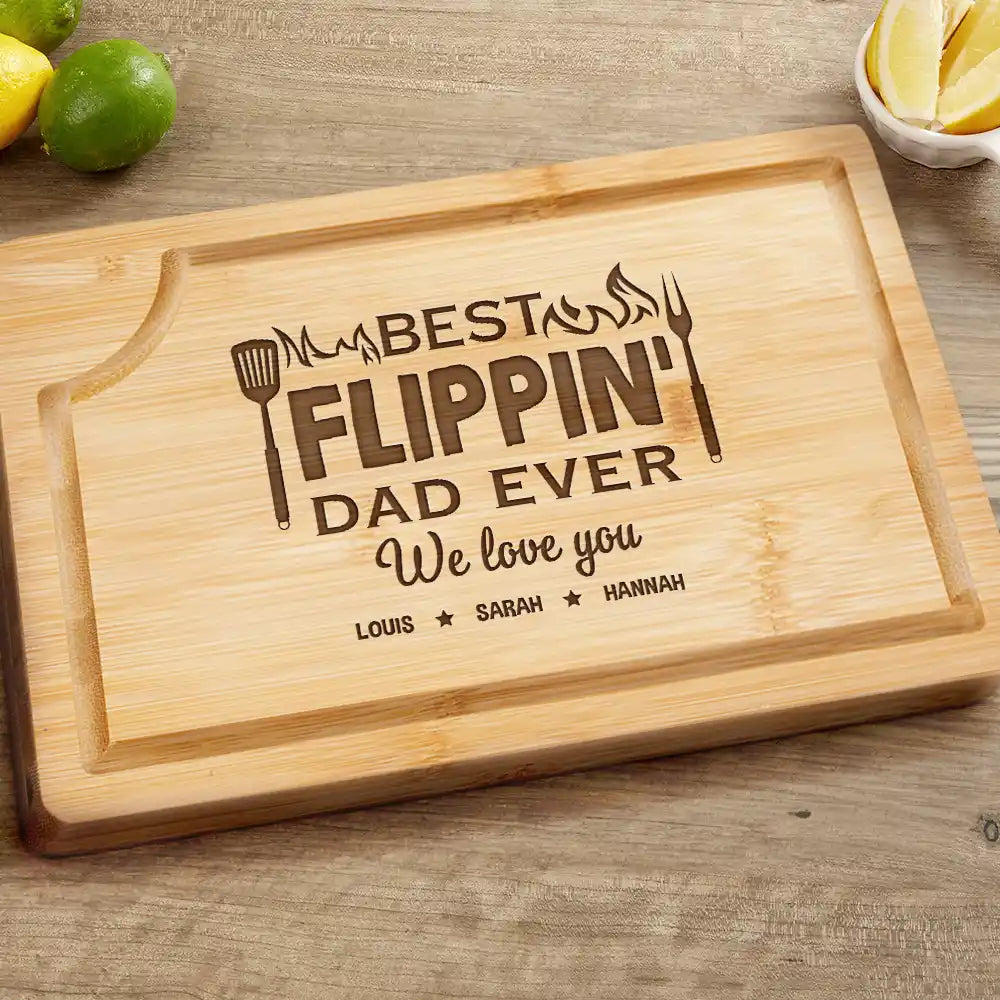 Best Flippin' Dad Ever We Love You - Personalized Wooden Cutting Board