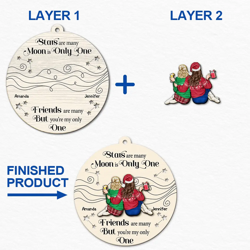 Christmas, Gift For Bestie, Happy - Best Friend You Are The Only One - Personalized 2-Layered Wooden Ornament