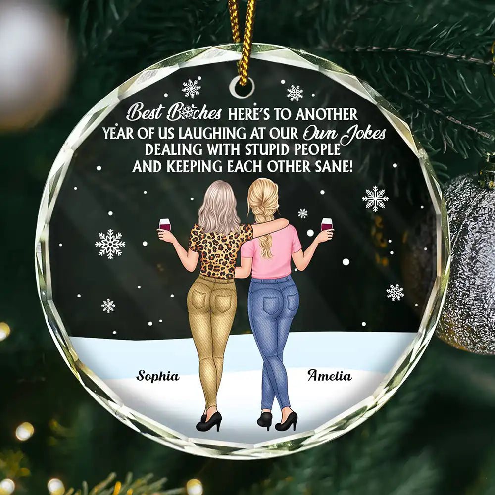 Best Friends Here's To Another Year Of Us - Personalized Circle Glass Ornament