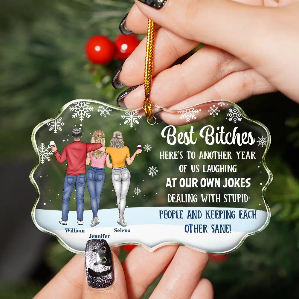 Christmas,Gift For Bestie,Old Best friends,Gift For Sisters,Happy - Best Friends Here's To Another Year Of Us - Personalized Medallion Glass Ornament