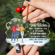 Christmas,Gift For Bestie,Old Best friends,Gift For Sisters,Happy - Best Friends Here's To Another Year Of Us - Personalized Medallion Glass Ornament