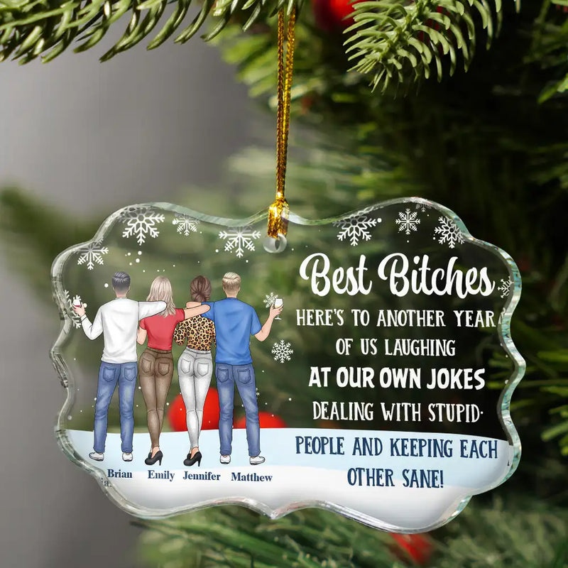 Christmas,Gift For Bestie,Old Best friends,Gift For Sisters,Happy - Best Friends Here's To Another Year Of Us - Personalized Medallion Glass Ornament