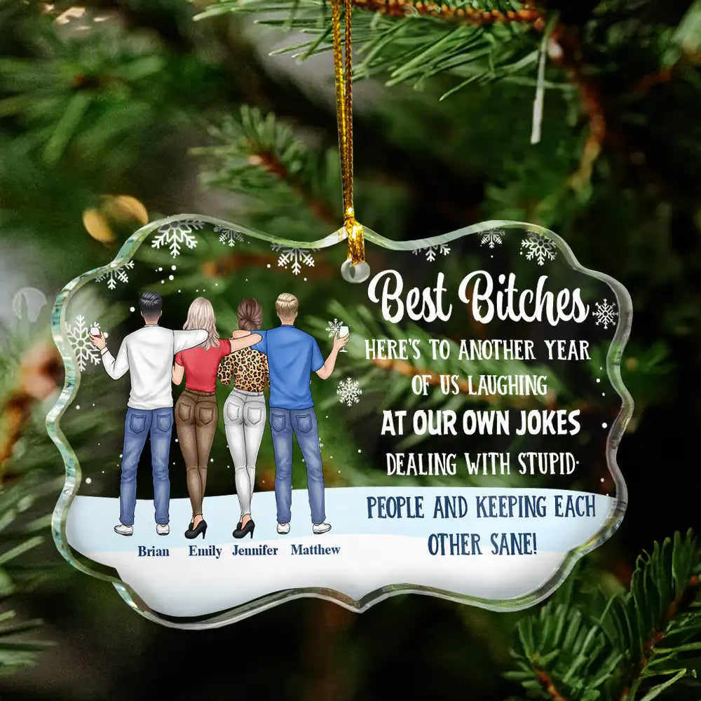Christmas,Gift For Bestie,Old Best friends,Gift For Sisters,Happy - Best Friends Here's To Another Year Of Us - Personalized Medallion Glass Ornament