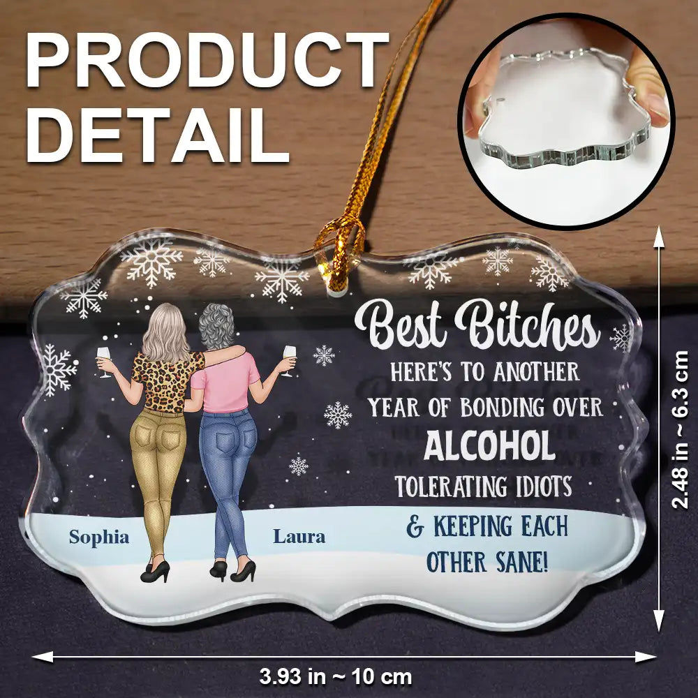 Christmas,Gift For Bestie,Old Best friends,Gift For Sisters,Happy - Best Friends Here's To Another Year Of Us - Personalized Medallion Glass Ornament