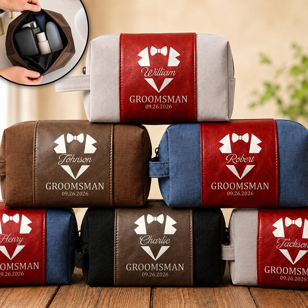 Best Man Groomsman - Personalized Leather Canvas Toiletry Bag