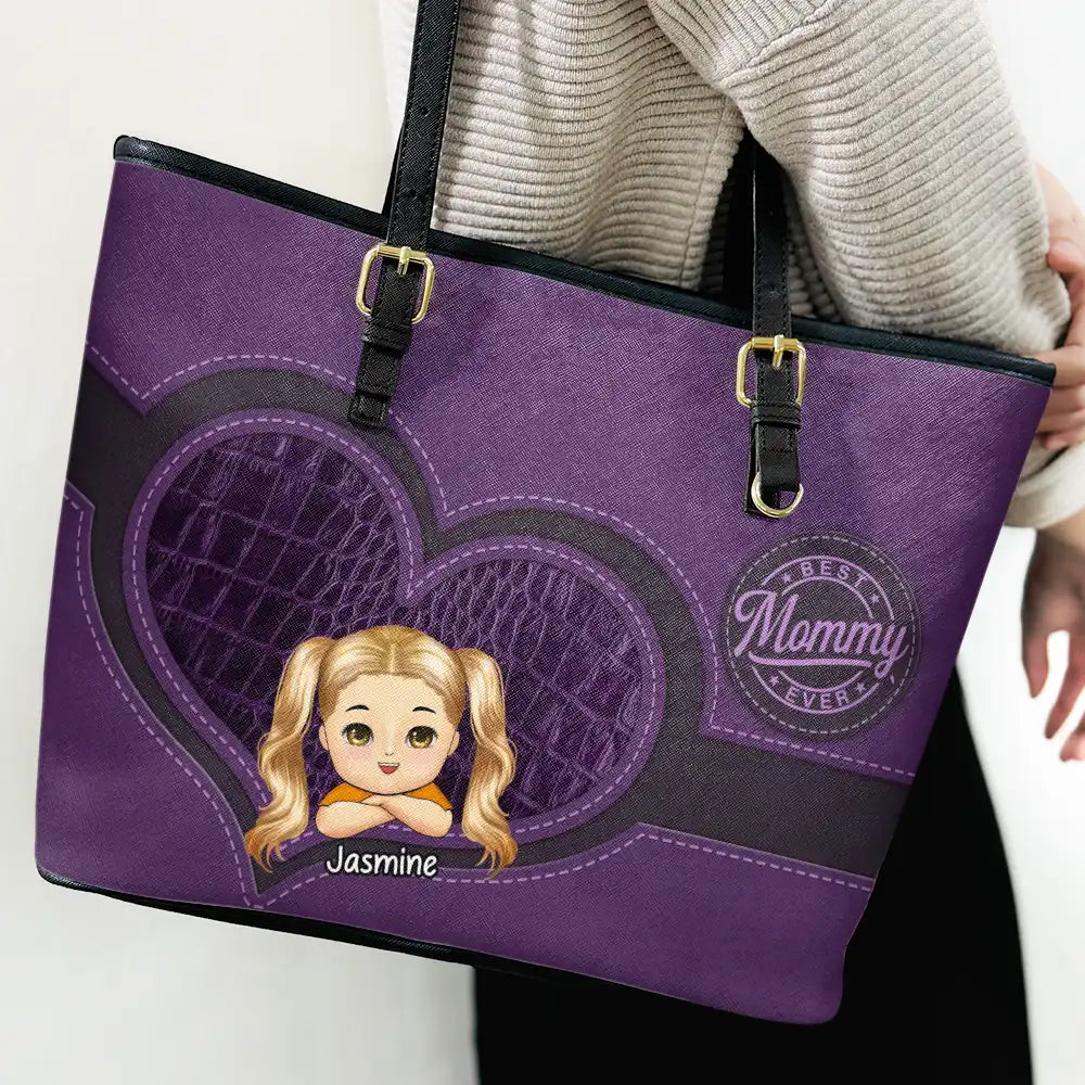 Gift For Grandma, Grandma - Grandkids, Gift For Mother, Happy - Best Mom Ever - Personalized Leather Tote Bag