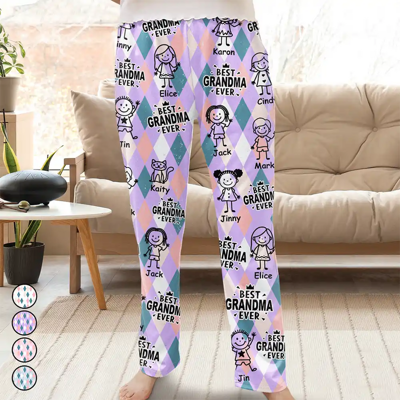 Gift For Grandma,Gift For Mother,Funny,Stick Figure - Best Mom Ever Argyle Plaid - Personalized Pajama Pants