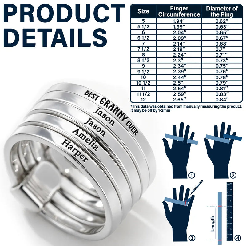 Gift For Yourself, Gift For Women, Gift For Aunt, Gift For Mother, Gift For Grandma, Love, Gift For Wife - Best Mom Grandma Ever - Personalized Heart Stacking Rings